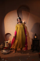 Mustard Chanderi Anarkali suit with Aari Tari embroidery from Jashn-e-Ishq Collection – House of AAS