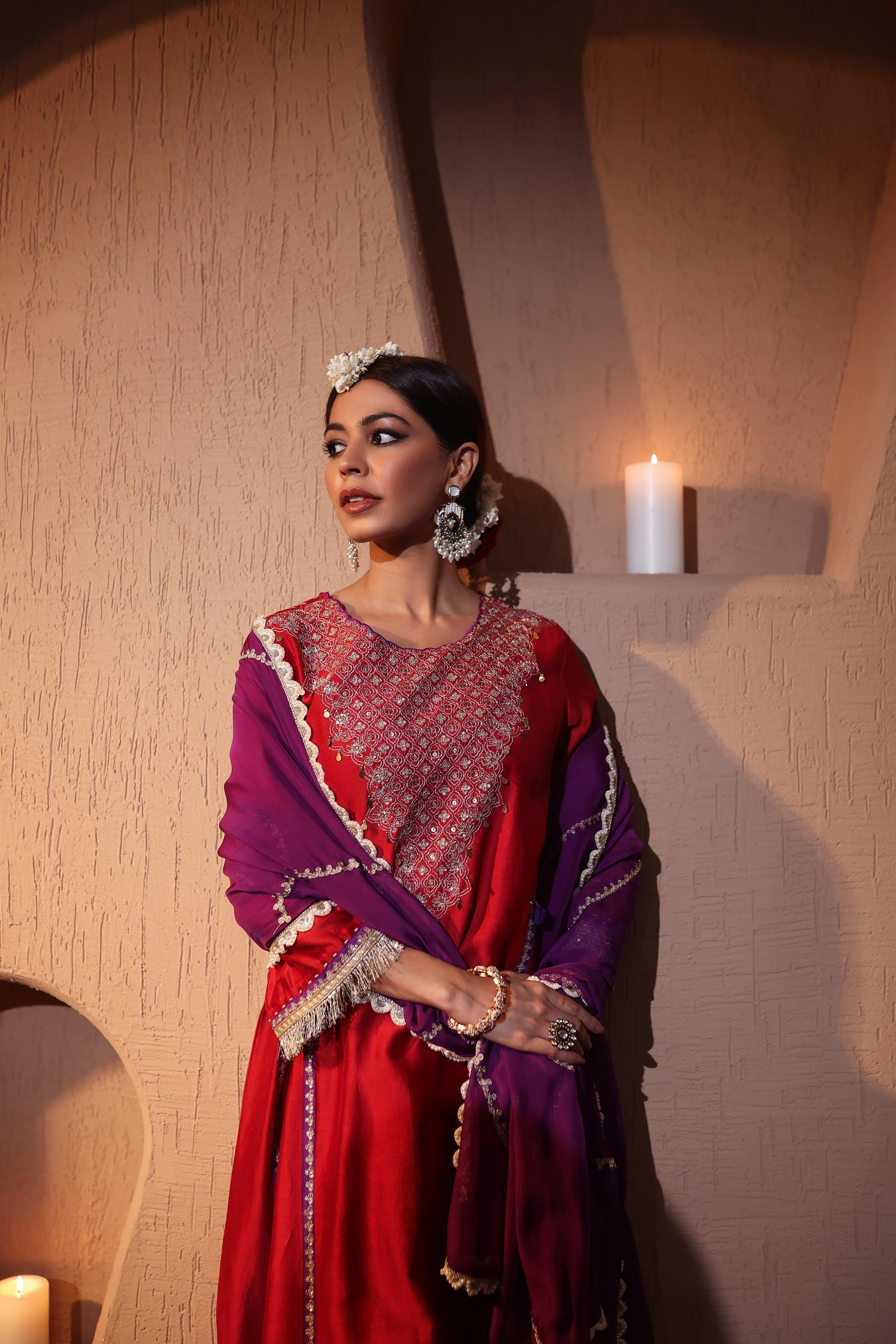 Red Chanderi kurta with aari tari embroidery from Jashn-e-Ishq Collection – House of AAS